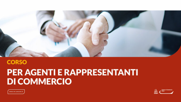 corso per agenti e rappresentanti di commercio, stretta di mano, logo camera di commercio di roma