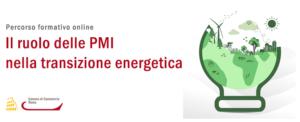 Il ruolo delle PMI nella transizione energetica, logo Camera di Commercio di Roma, lampadina con ambientazione green